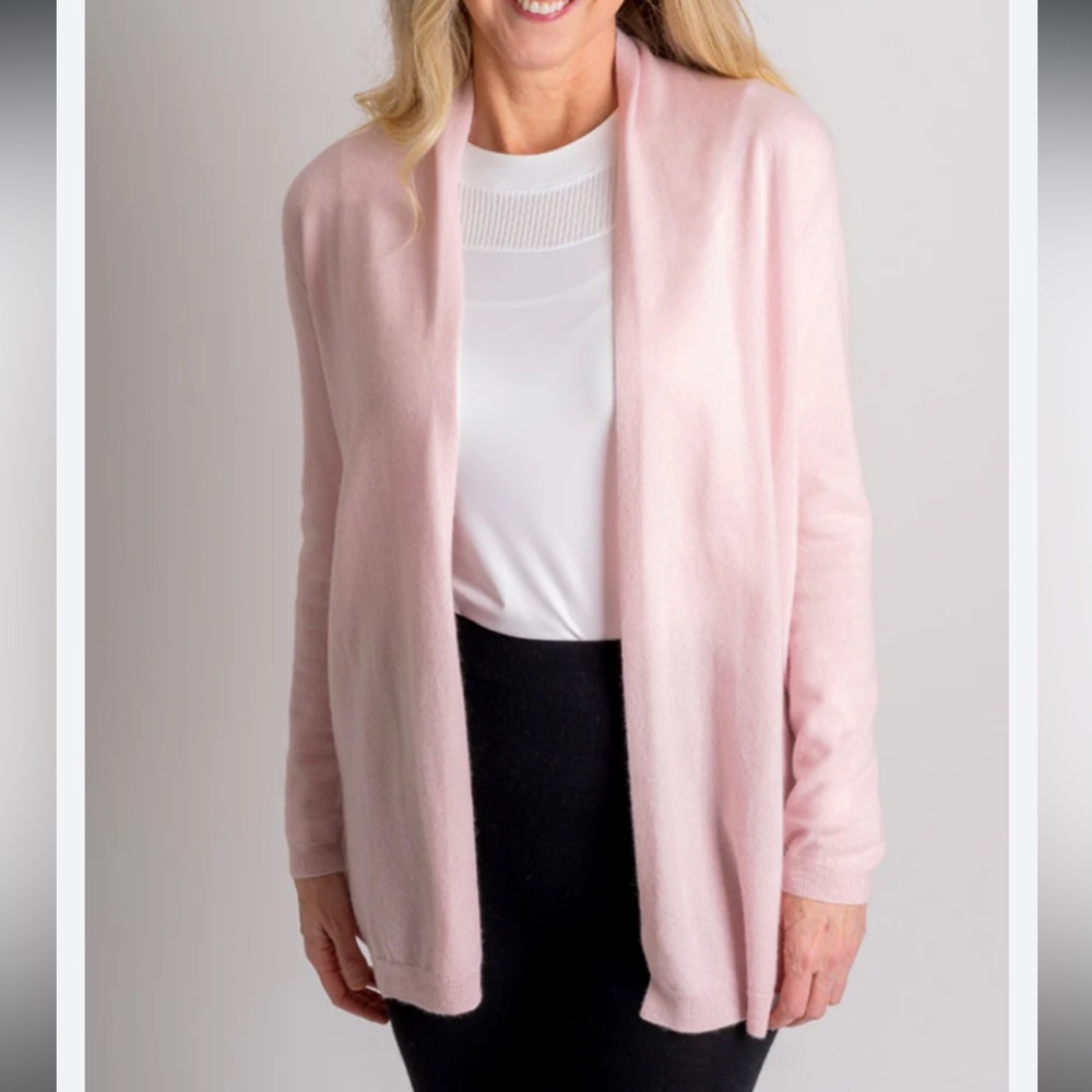 LEMONWOOD 100% Cashmere Rolled Collar Cardigan, Powder Pink.